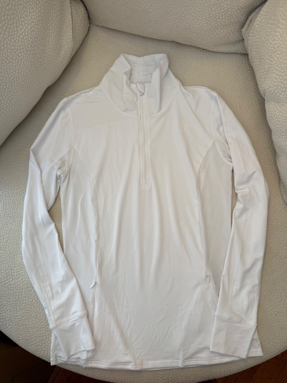 Fabletics White Half Zip Pullover Performance Top Thumbholes Pockets M